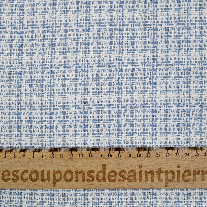 Tweed polycoton blanc cassé et bleu clair