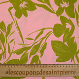 Coton satiné imprimé plantation rose et vert