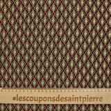 Mousseline polyester imprimée losange en union beige et rose fond noir