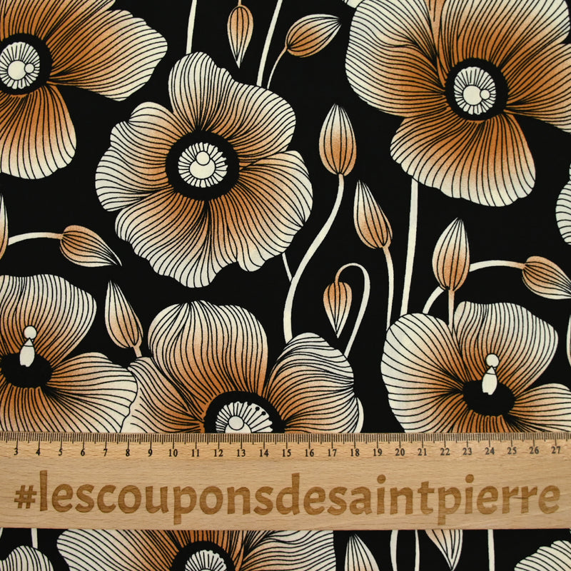 Viscose imprimée fleurs nervurés fond noir