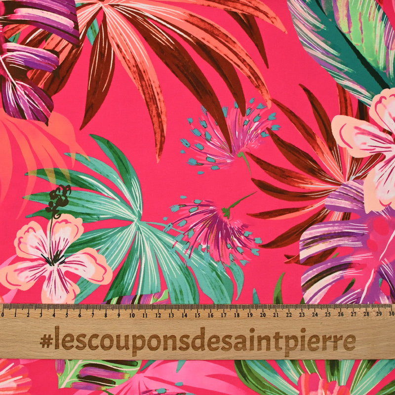 Crêpe lourd imprimé Tropico rose fuchsia