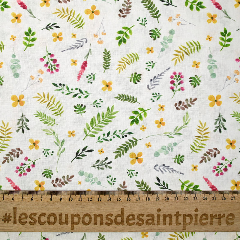 Coton imprimé herboriste fond blanc