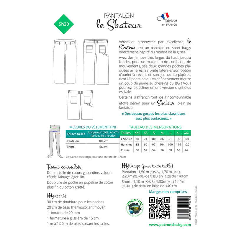 Patron de couture Homme : Pantalon Le Skateur