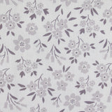 Piqué de coton imprimé fleurs de saison gris fond blanc
