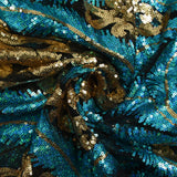 Tulle Sequin Royal feathers gold and turquoise blue