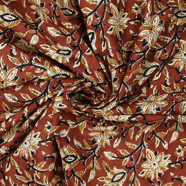 Coton indien imprimé Brahma beige fond brique