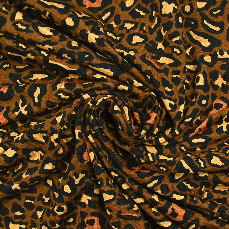 Viscose jersey printed leopard ocher brown background