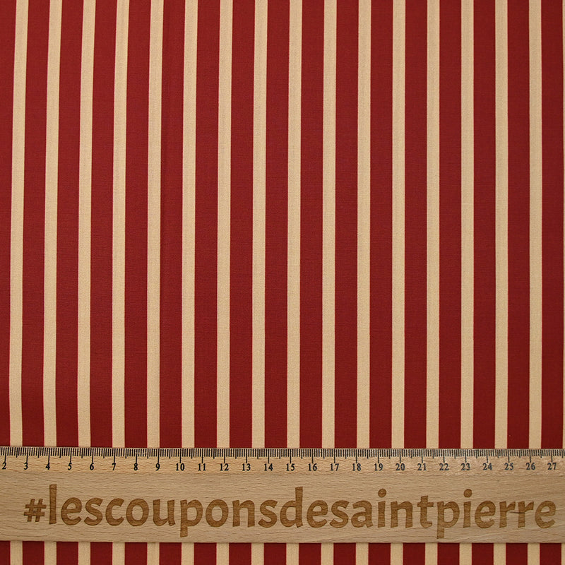 Coton imprimé rayé brique et beige