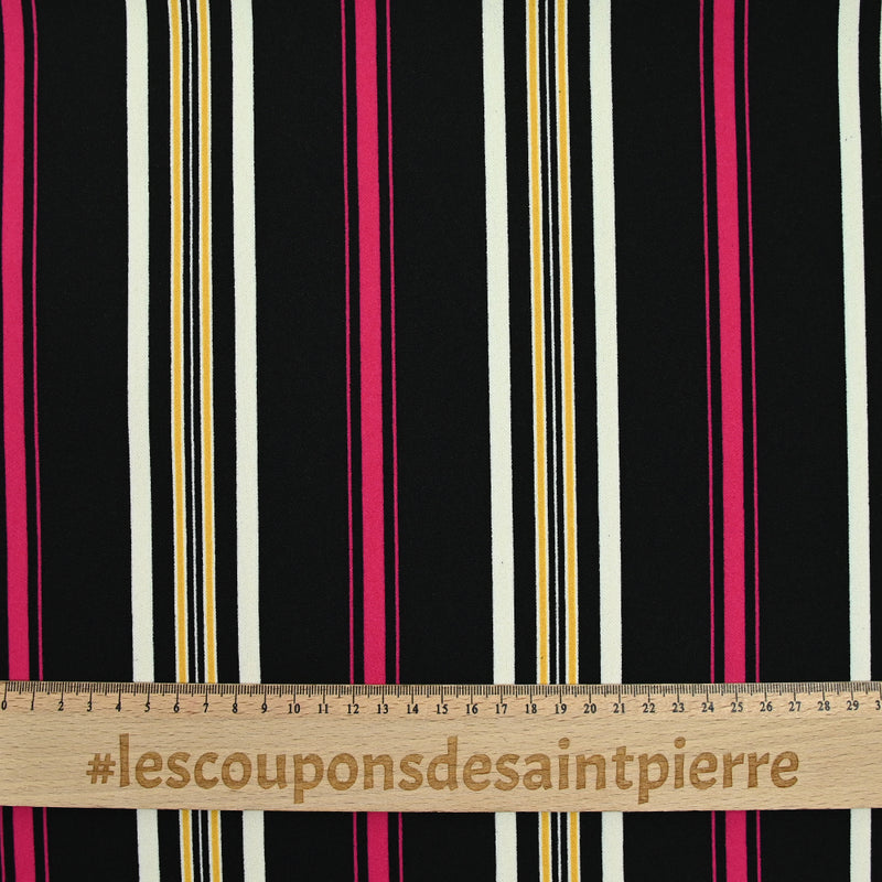 Textured polyester jersey pink stripes black background