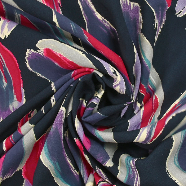 Viscose imprimée art abstrait fond bleu nuit