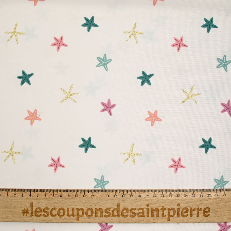 Recycled swimsuit fabric upf50 Ecru background star