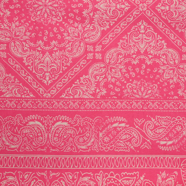 Voile de coton imprimé bandana écru fond rose