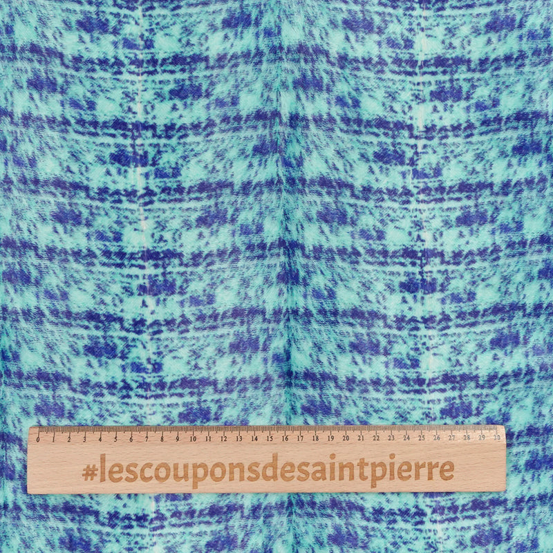 Velours de coton poils mi-longs imprimé turquoise et indigo