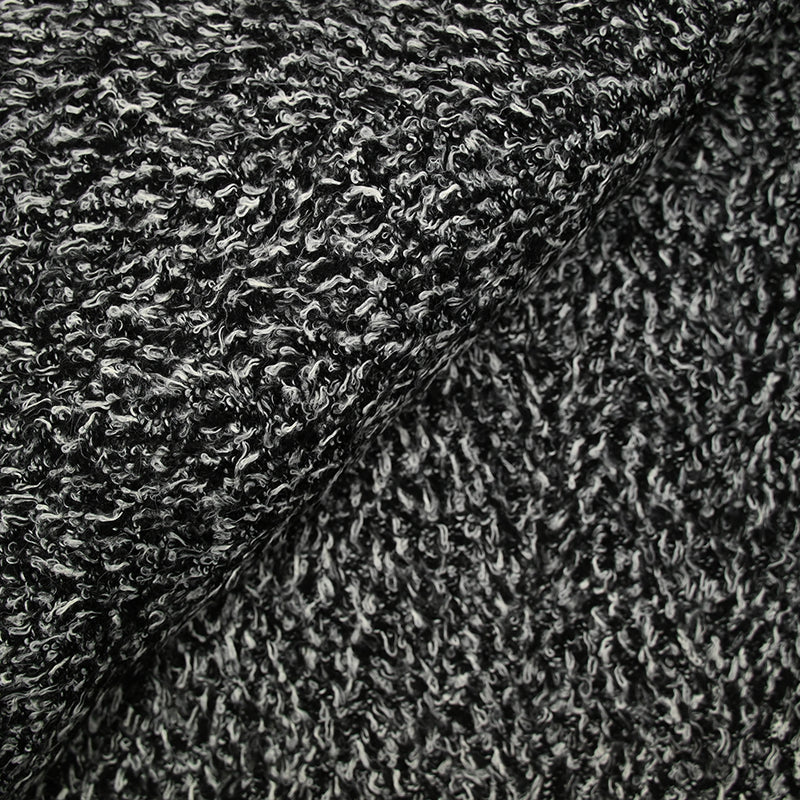 Maille bouclette polyester noir et blanc