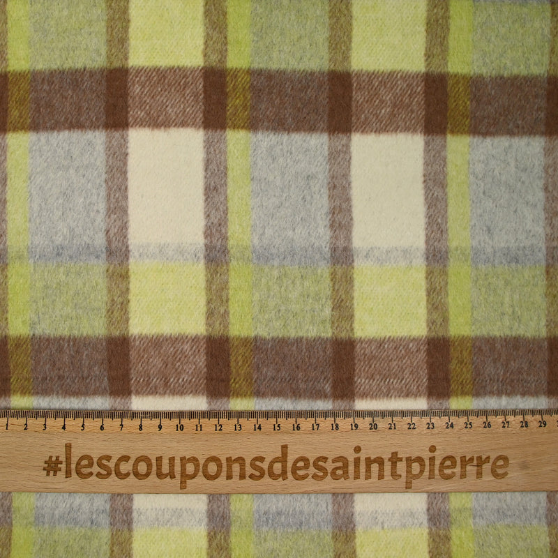 Laine mélangée brossée à carreaux beige, marron et anis