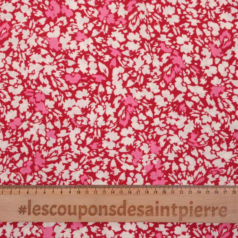 Crêpe viscose imprimé fleuri abstrait rouge et rose