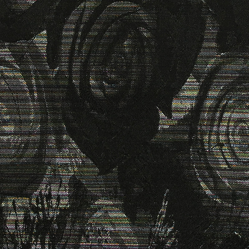 Toile tissée teinte fleurs noires et lignes multicolores brillantes