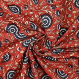 Coton indien imprimé Vadodara bleu marine fond rouge tomette