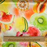 Satin imprimé avec rayures satin polyester fruits multicolore