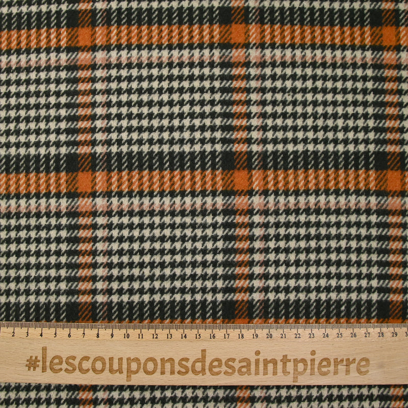 Laine mélangée Prince-de-Galles vert sapin, orange et beige
