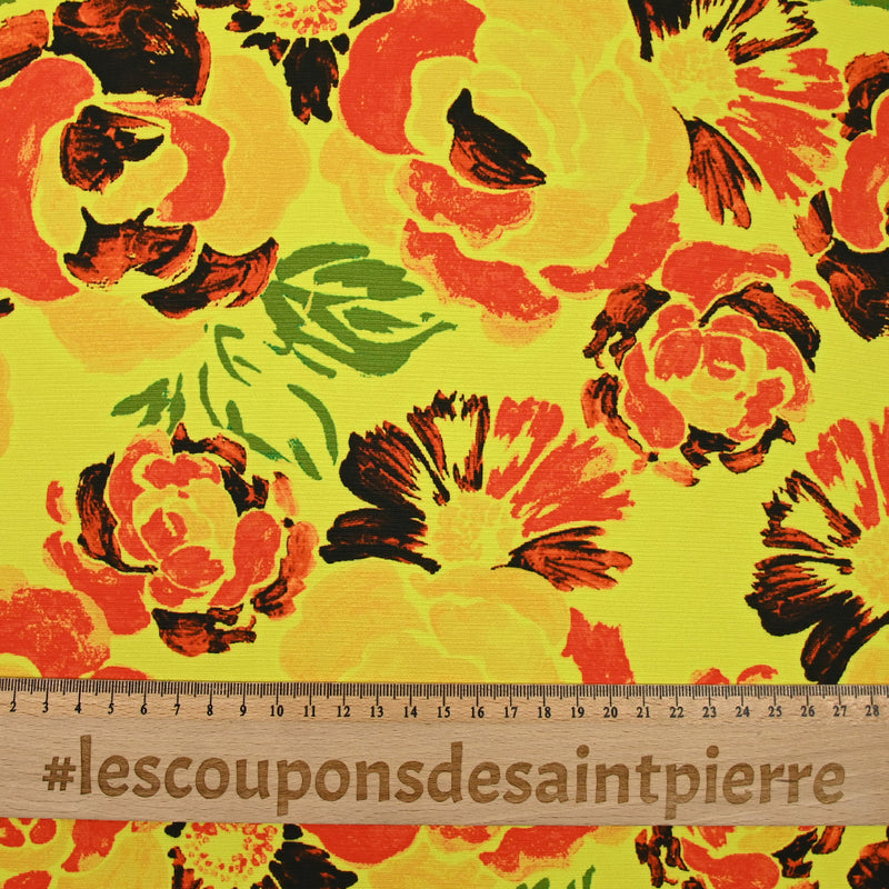 Crêpe lourd imprimé rosalia fond jaune fluo