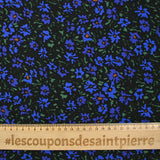 Twill de viscose imprimé champêtre bleu et vert sur fond noir