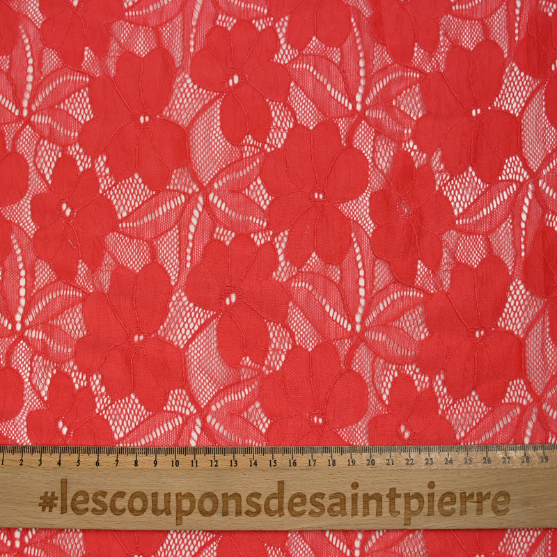 Dentelle polyester Floraison fond corail