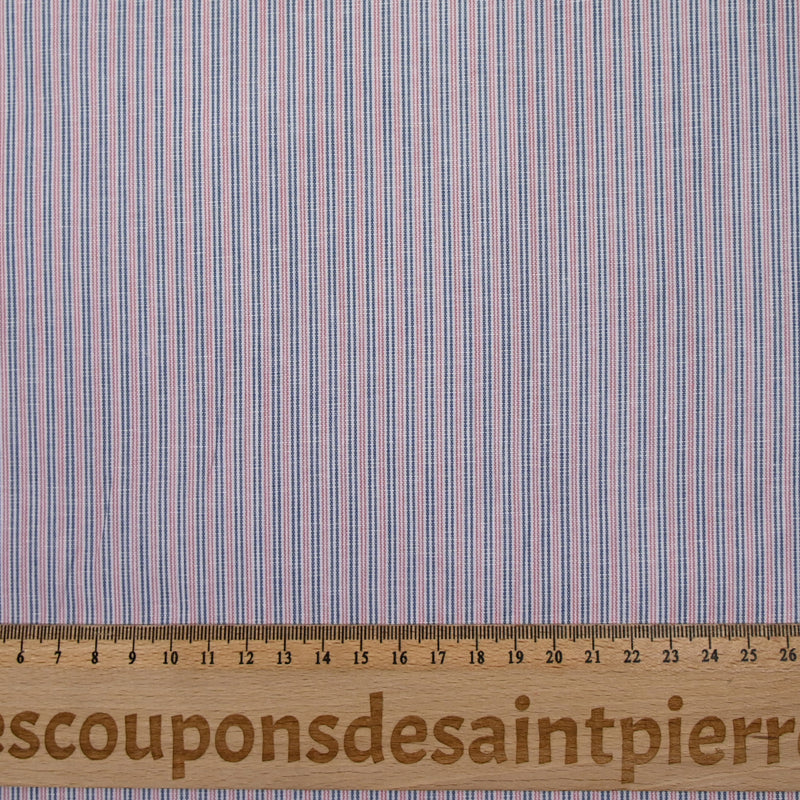Blue, pink and white striped cotton