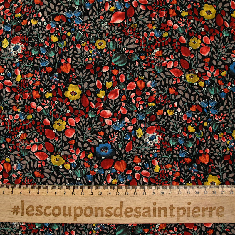 Polyester imprimé ballon floral rouge fond noir