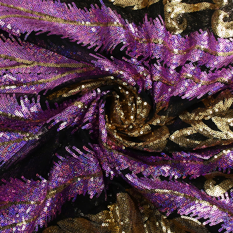 Tulle Sequin Royal Plumes Gold and Lilas