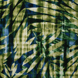 Polyester imprimé fougères fond vert et bleu