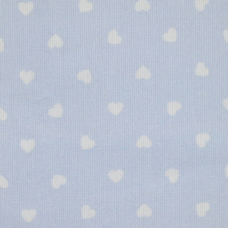 Piqué de coton imprimé cœur fond bleu clair