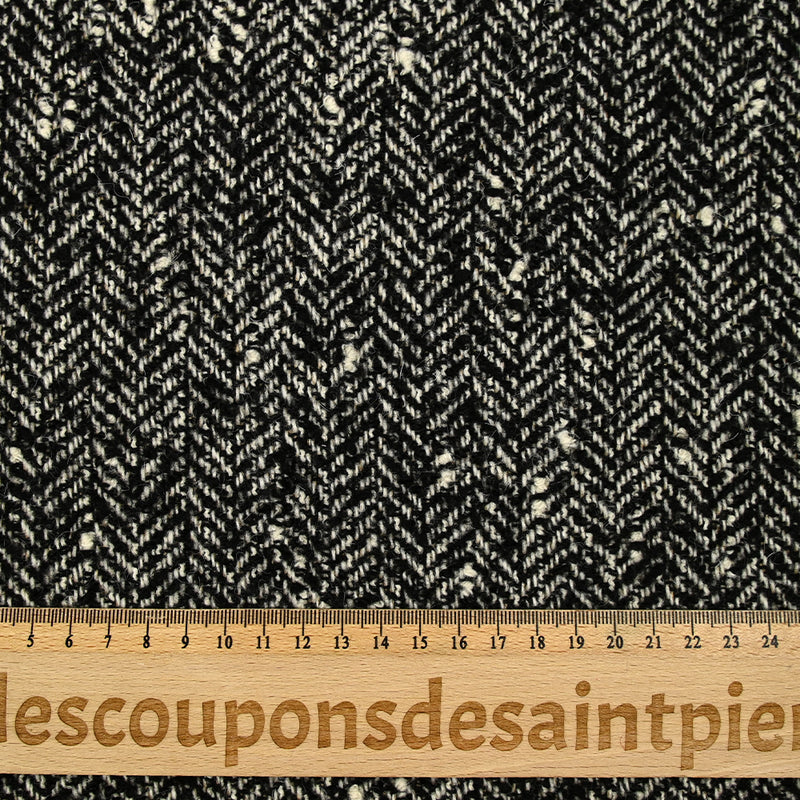 Laine mélangée chevrons noir et écru effet tweed