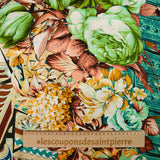 Satin imprimé polyester fleurs vertes