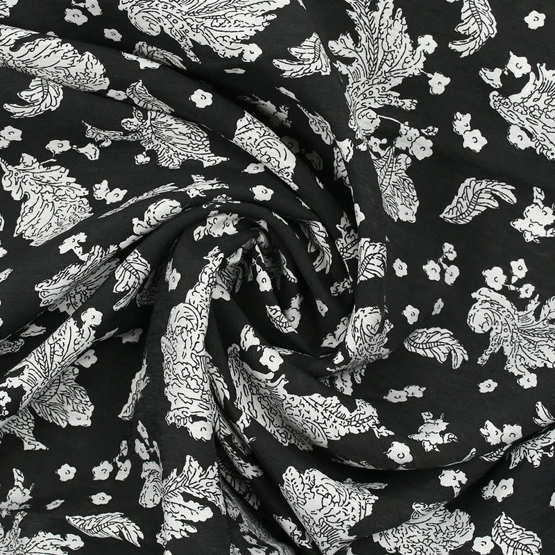 Light printed viscose Floral epic black background