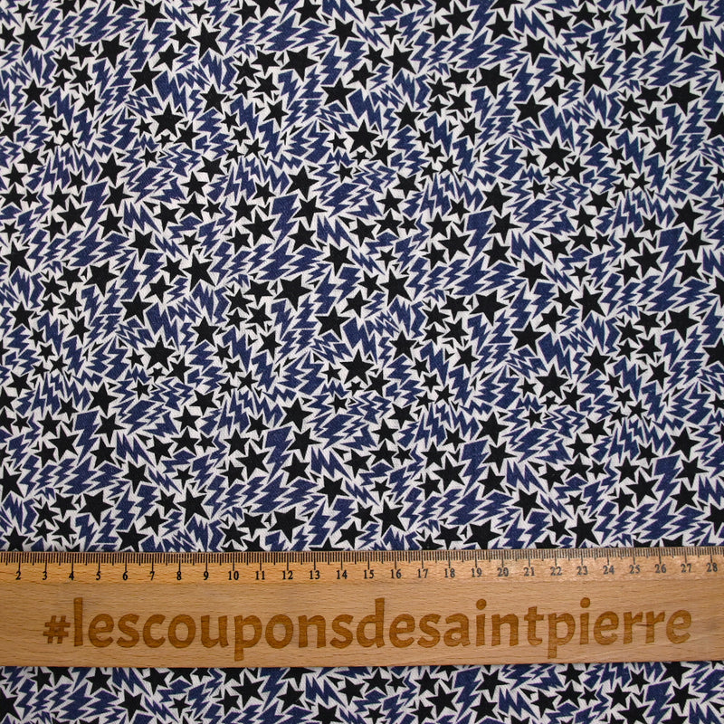 Toile de coton imprimée Stars marine et noir fond blanc