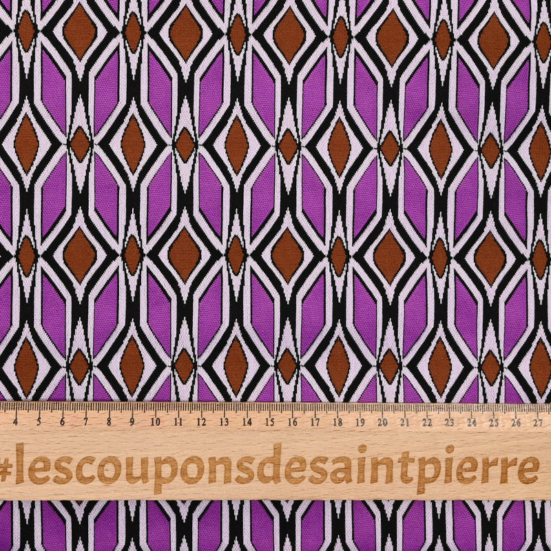 Maille jacquard quadrilatère violet et marron