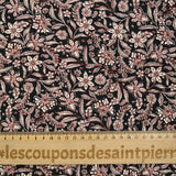 Twill de viscose imprimé floral baroque marron fond noir