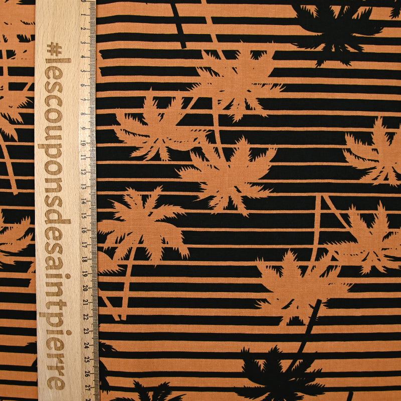 Print viscose palm trees and brown and black stripes