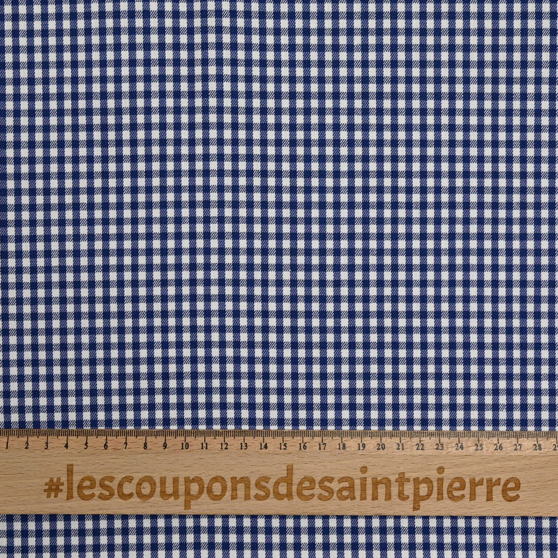 Polycoton élasthanne tissé teint à carreaux bleu et blanc
