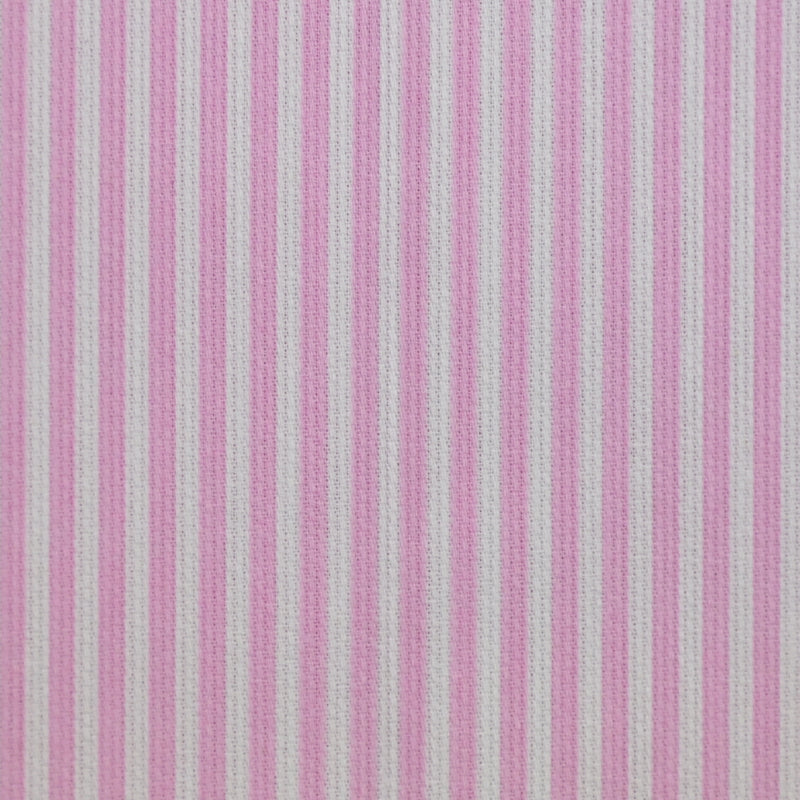 Piqué de coton imprimé rayé rose fond blanc