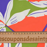 Satin de coton élasthanne palmier orange et vert