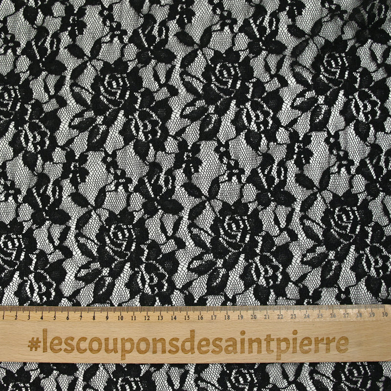 Dentelle polyester Roseraie fond noir