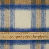 Laine mélangée brossée à carreaux bleu, camel et écru