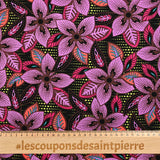 Lin viscose imprimé fleurs disco fond noir