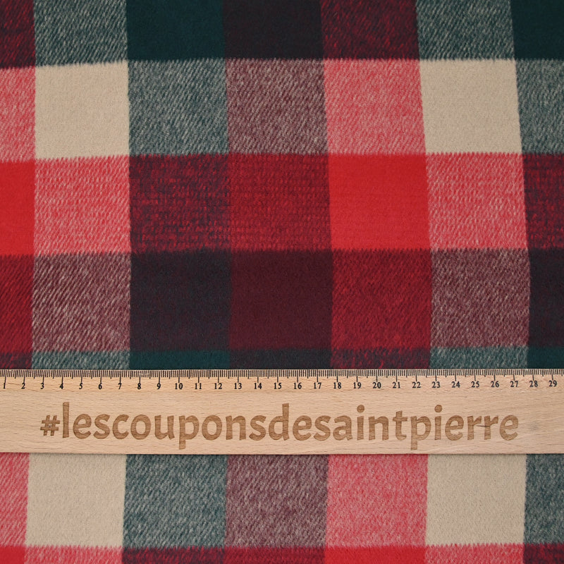 Lainage polyester à carreaux rouge, vert et beige