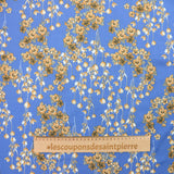 Satin imprimé polyester élasthane fleurs fond bleu