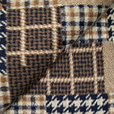 Laine mélangée patchwork pied-de-poule et carreaux camel et marine
