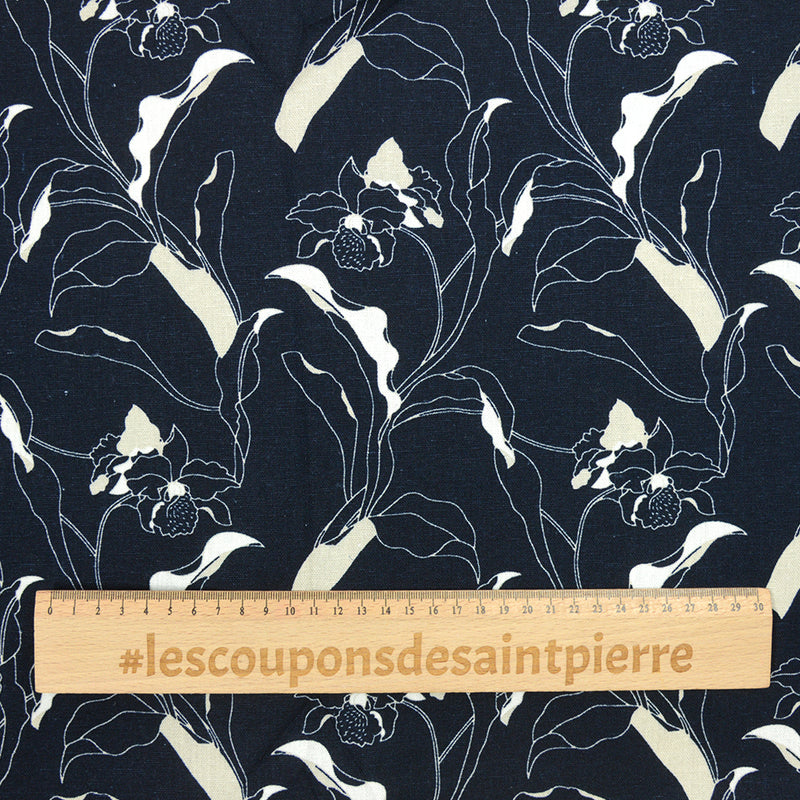 Lin viscose imprimé à cœur ouvert fond marine