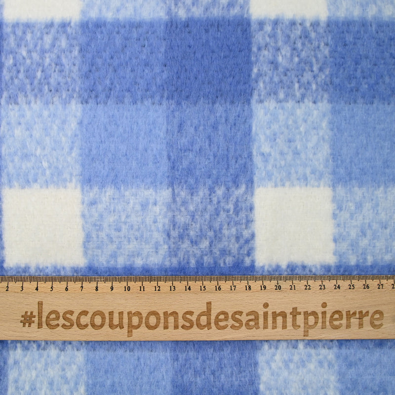 Laine mélangée brossée à poils longs carreaux bleus et blancs